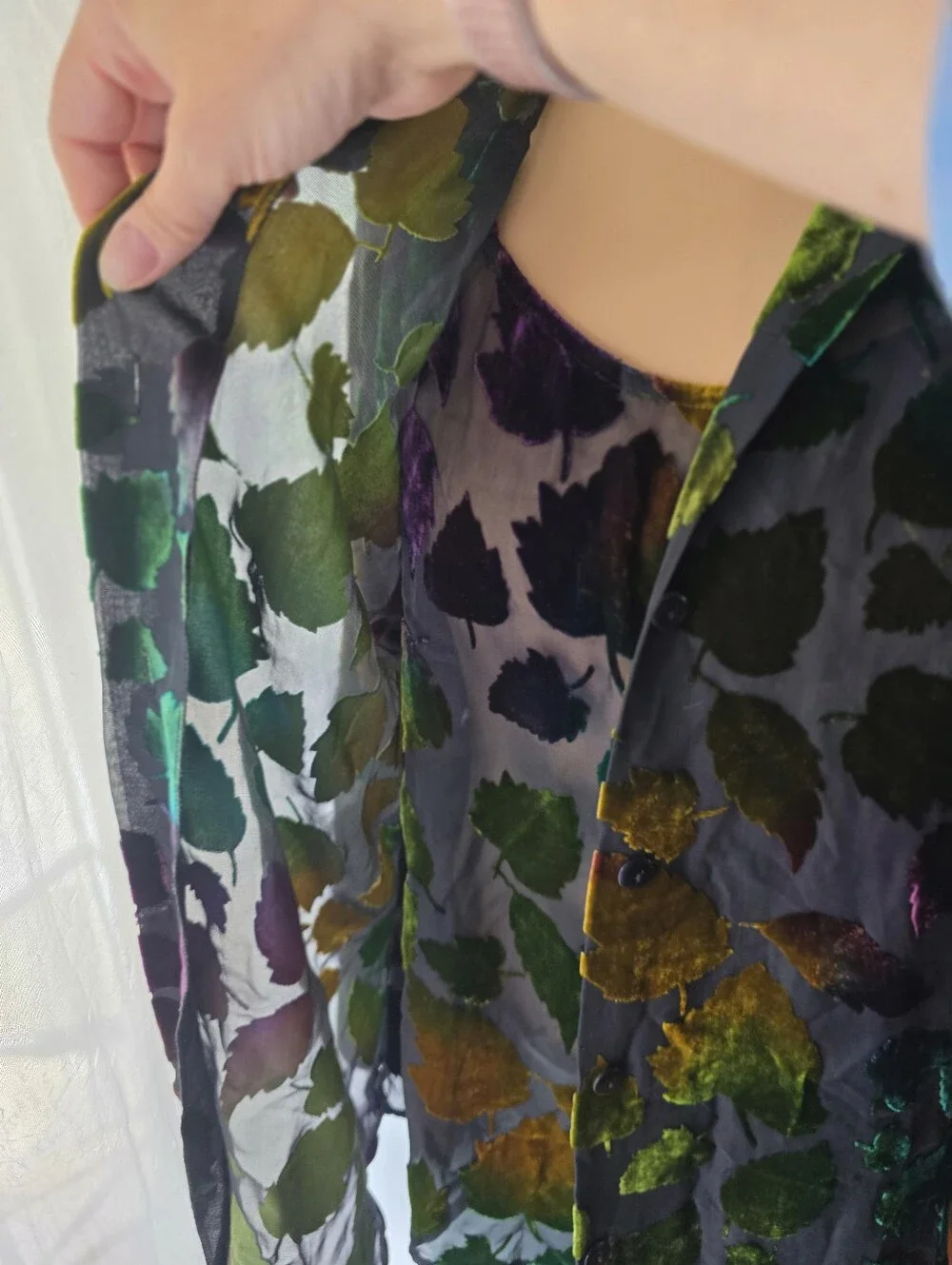 Vintage Burnout Velvet Blouse Tank Set Sheer Jewel Tone Leaves Whimsigoth Large